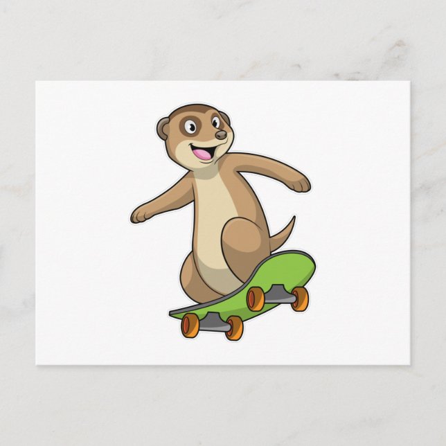 Carte Postale Suricate en patineur avec planche à roulettes (Devant)