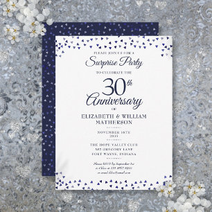 Carte Postale Surprise 30e anniversaire de Mariage Coeurs bleus