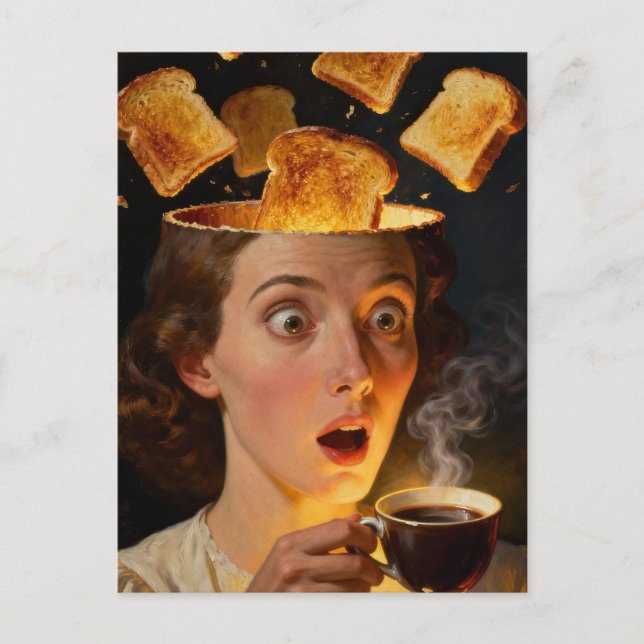 Carte Postale Surreal Breakfast Toast and Coffee Woman  (Devant)