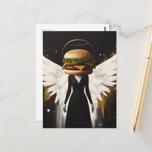 Carte Postale Surreal Cheeseburger Angel (Devant/Arrière en situation)
