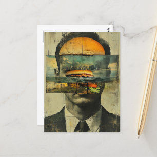 Carte Postale Surreal Cheeseburger Personne Ville Eau Abstraite