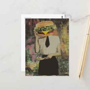 Carte Postale Surreal Cheeseburger Woman tient une plaque de sal