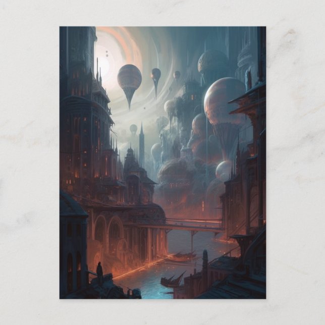 Carte Postale Surreal City Imaginaire Art (Devant)
