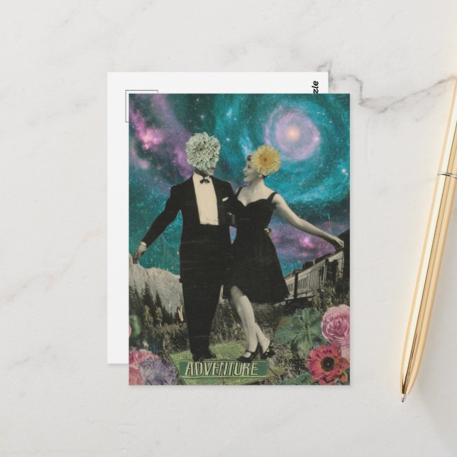 Carte Postale Surreal Dancing Flower People Adventure Collage (Devant/Arrière en situation)