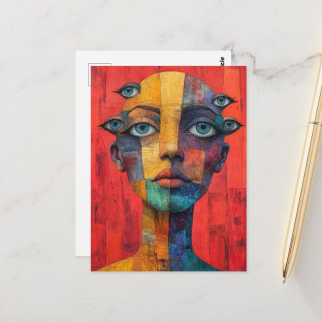 Carte Postale Surreal Face With Lots of Eyes (Devant/Arrière en situation)