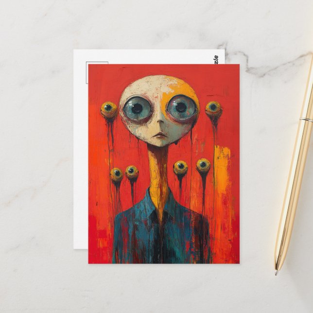 Carte Postale Surreal Face With  Several Eyes (Devant/Arrière en situation)