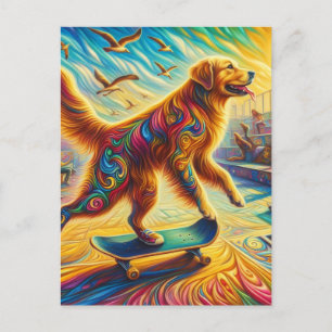 Carte Postale Surreal Golden Retriever Skateboard