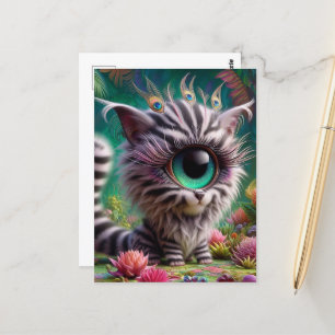 Carte Postale Surreal One Eyed Zebra Kitty Peacock Eyelashes