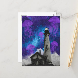 Carte Postale Surreal Purple méduse et phare Vintage