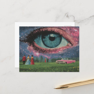 Carte Postale Surreal Retro People and Car with the Eye in Sky