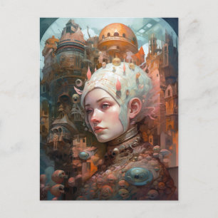 Carte Postale Surreal Science Fiction Femme Paysage