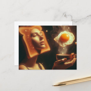 Carte Postale Surreal Toast ang Oeuf Petit déjeuner Femme