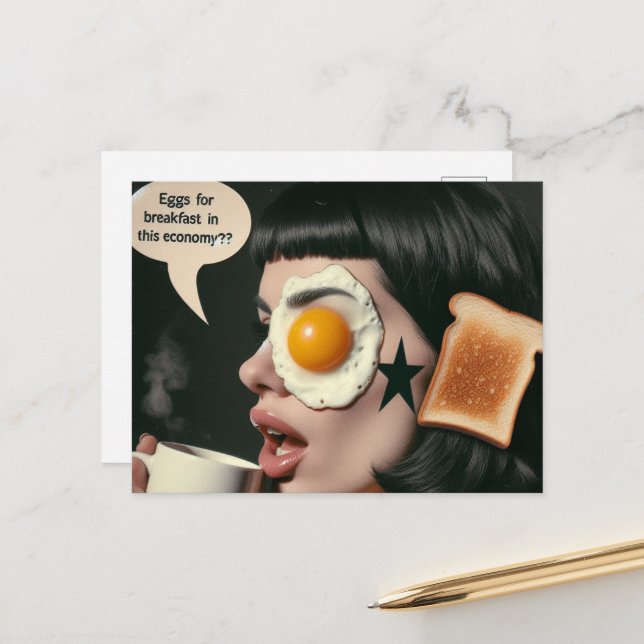 Carte Postale Surreal Woman Morning Coffee Eggs dans cette écono (Devant/Arrière en situation)