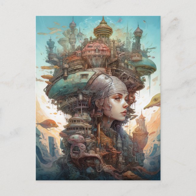 Carte Postale Surreal Woman Paysage Ville Imaginaire Art (Devant)
