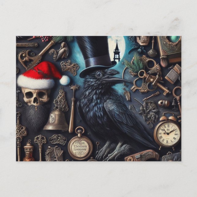 Carte Postale Surréalisme de Noël gothique inspiré de Poe Poetry (Devant)