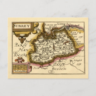 Carte Postale Surrey Comté Angleterre Ancien Atlas Antiquaire Ca