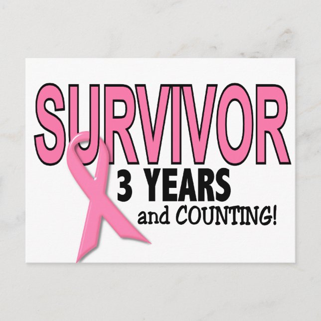 Carte Postale SURVIVANT DU CANCER DU SEIN 3 ans et dénombrement (Devant)