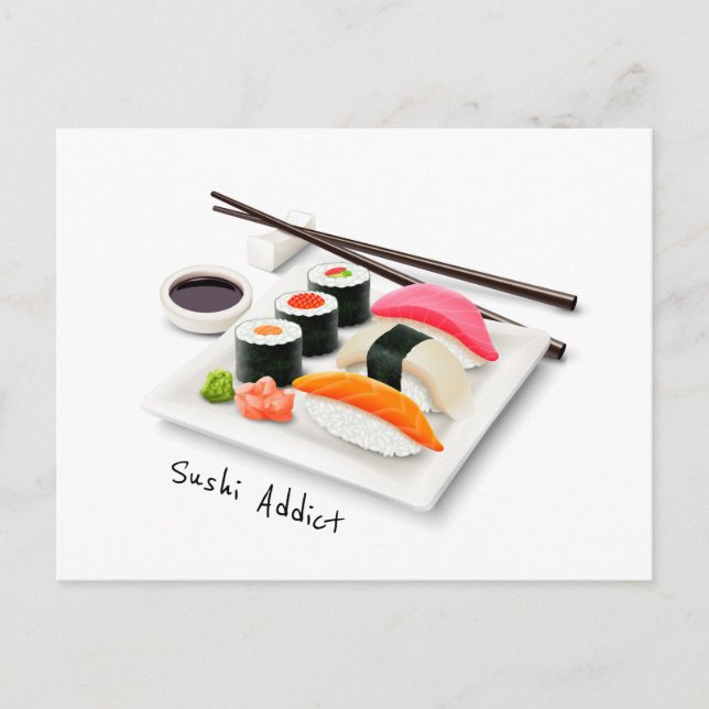 Carte Postale Sushi addict cuisine japonaise mignonne (Devant)
