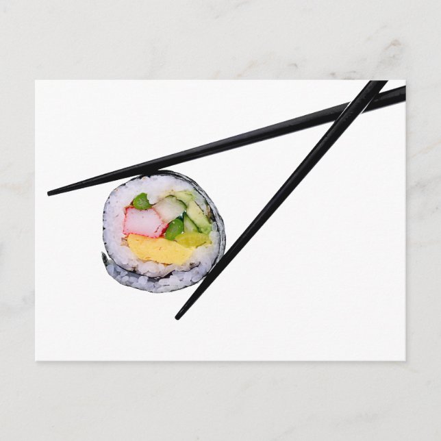 Carte Postale Sushi et baguettes noires  sushi, baguettes, riz (Devant)