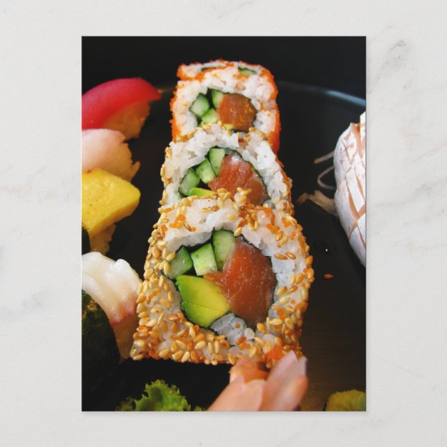 Carte Postale Sushi japonais California roll sashimi photo Japon (Devant)