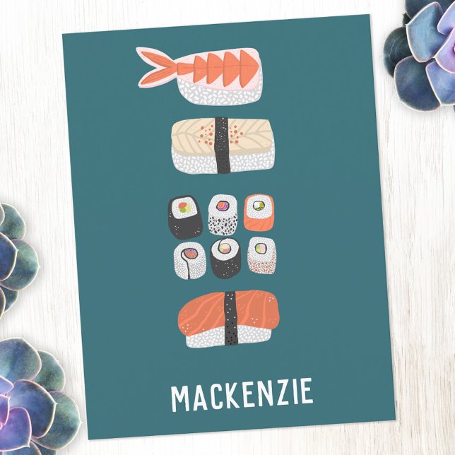 Carte Postale Sushi japonais personnalisé (Personalized custom name sushi fun postcard)