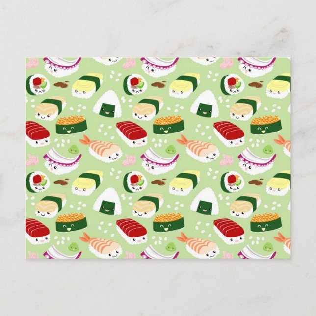 Carte Postale Sushi Kawaii avec des visages (Devant)