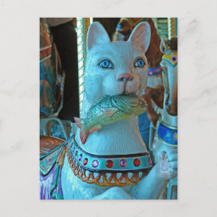 Carte Postale Sushi un chat avec du poisson sur un joyeux tour