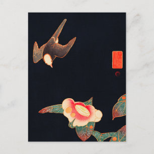Carte Postale Swallow and Camellia (1900) par Ito Jakuchu