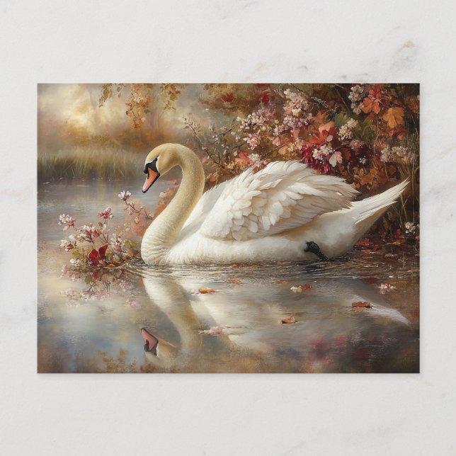 Carte Postale Swan Pastel Autumn Foliage Peinture (Devant)