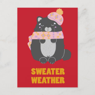 Carte Postale Sweather Écharpe rose et Casquette Kitty