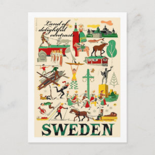 Carte Postale Sweden, land of delightful contrasts, vintage