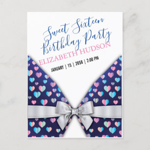 Carte Postale Sweet 16 Invitation avec des speckles colorés et l