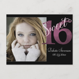 Carte Postale Sweet 16 Mauve rose Grunge Merci d'anniversaire