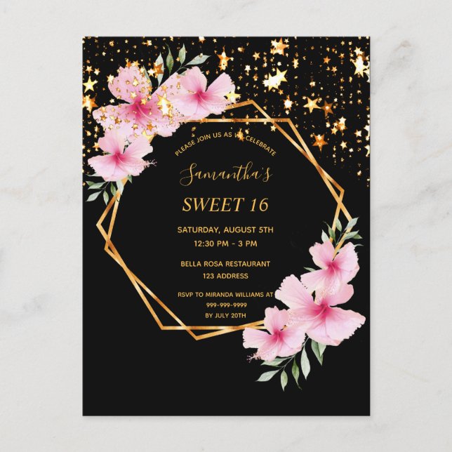 Carte Postale Sweet 16 tropicales géométriques étoiles noires in (Devant)