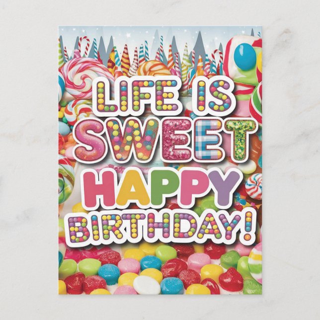 Carte Postale Sweet Candyland Design d'anniversaire - Amusant et (Devant)
