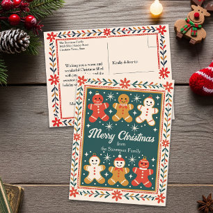 Carte Postale Sweet Gingerbread Famille voeux de Noël