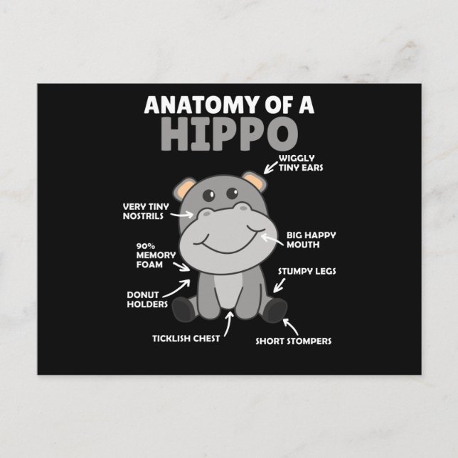 Carte Postale Sweet Hippo, instruction Anatomie d'un hippo (Devant)