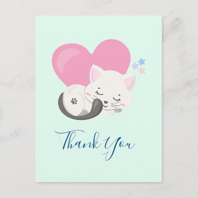 Carte Postale Sweet Kitty Chat Dormir avec un Merci de coeur (Devant)