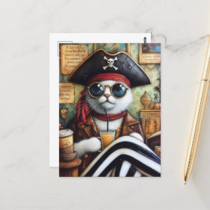 Carte Postale Sweet Kitty Pirate avec café dans un magasin d'ant