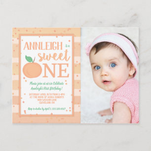 Carte Postale Sweet One Peach Thème Filles 1er Anniversaire Invi