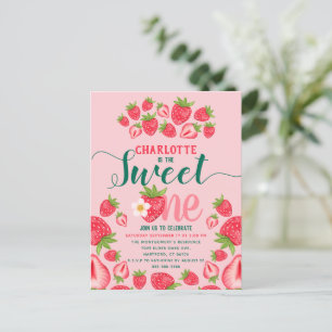Carte Postale Sweet One Pink Strawberry 1er anniversaire Invitat