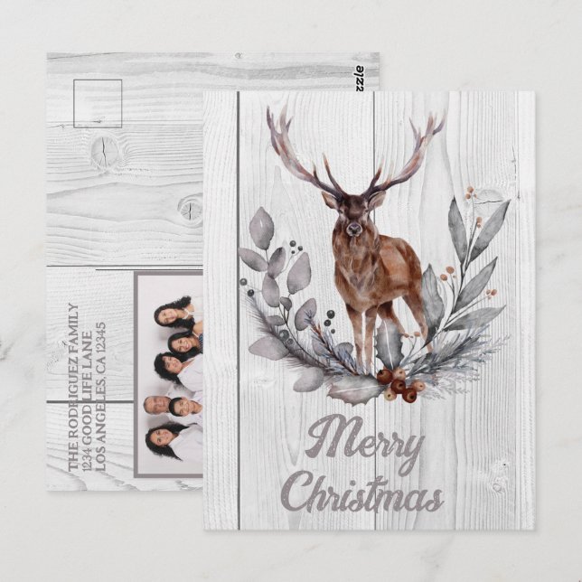 Carte Postale Sweet Rustic Deer Joyeux Noël (Devant / Derrière)