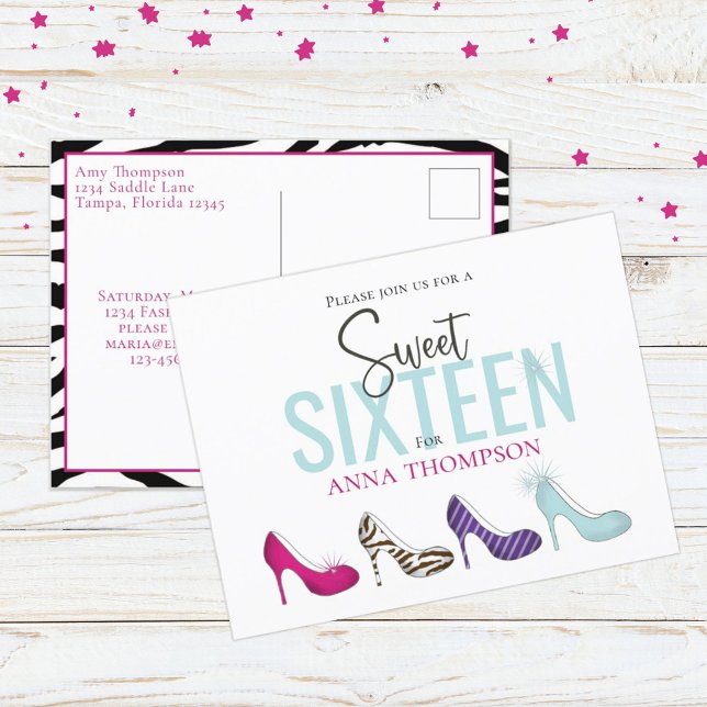Carte Postale Sweet sixteen Anniversaire Fille Chaussures Invita (Créateur téléchargé)