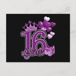 Carte Postale sweet sixteen Anniversaire violet
