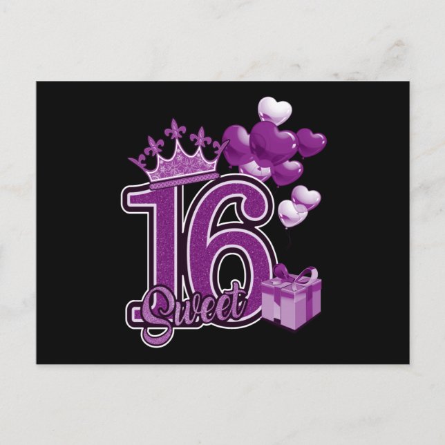 Carte Postale Sweet sixteen Anniversaire violet (Devant)