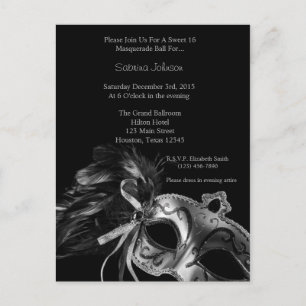Carte Postale Sweet sixteen de balle en argent mascarade anniver
