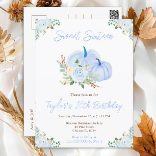 Carte Postale Sweet sixteen Floral Citrouille bleu