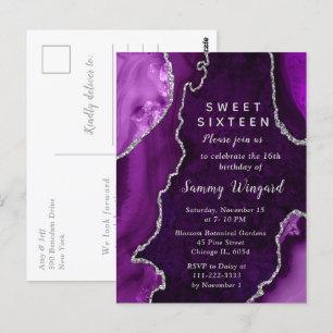 Carte Postale Sweet Sixteen Marbre Agate Violet et Argent