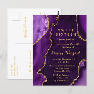 Carte Postale Sweet Sixteen Marbre Agate Violet et Or