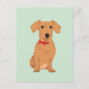 Carte Postale Sweet Tan Dachsund avec ruban cou pour Amoureux de